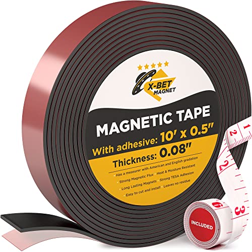 Book Cover Flexible Magnetic Tape - Magnetic Strip with Strong Self Adhesive - Ideal Magnetic Roll for Craft and DIY Projects - Sticky Magnets for Fridge and Dry Erase Board (1/2 Inch x 10 Ft)