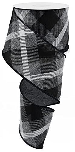 Plaid Canvas Wired Edge Ribbon, 10 Yards (Grey, Black, White, 2.5")