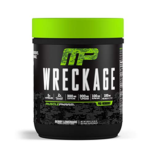MusclePharm Wreckage Pre-Workout Powder, Superior Focus and Sustained Pump, Berry Lemonade, 25 Servings