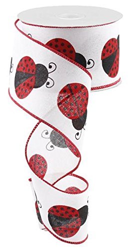 Lady Bug Canvas Wire Edged Ribbon - 2.5" x 10 yards (White)