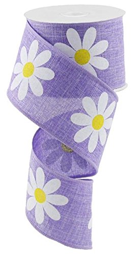 Daisy Flower Canvas Wired Edge Ribbon, 2.5" x 10 Yards (Lavender)