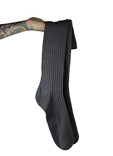 Over the Calf Mens Dress Socks 6 Pack 216 Thread Count Premium Turkish Cotton Black and Grey