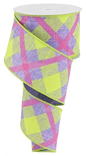 Plaid Canvas Wired Edge Ribbon, 10 Yards (Lavender, Lime, Hot Pink, 2.5")
