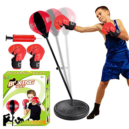 ToyVelt Punching Bag for Kids Boxing Set Includes Standing Base with Adjustable Stand, Kids Boxing Gloves, Hand Pump for Boys and Girls Ages 3 - 10 Years Old - Updated Version 2021