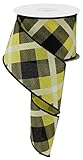 Plaid Canvas Wired Ribbon : Yellow Black White - 2.5 Inches x 10 Yards (30 Feet)