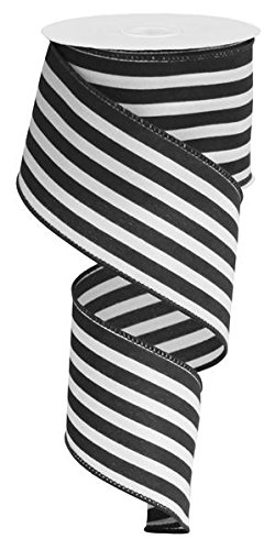 Vertical Stripe Wired Edge Ribbon - 10 yards (Black, 2.5")