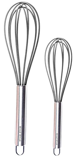Wired Whisk Silicone Whisk Set of 2 - Stainless Steel & Silicone Kitchen Utensils for Blending, Whisking, Beating & Stirring - (12-inch, 10-inch & 8.5-inch (Two Gray)
