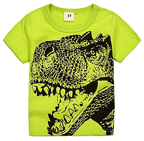 Book Cover 2Bunnies Little Boys Toddler Dinosaur T Rex Short Sleeve Tee T Shirt (4T, Green)
