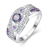 Veunora Gorgeous Silver Plated 5x5mm Created Blue and Pink Topaz Cubic Zirconia Filled Heart Twisted Ring Band for Women Ladies Girls, 8, Metal, Cubic Zirconia