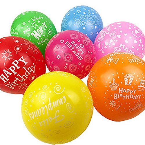 PeStary 100 Pcs 12" Latex HAPPY BIRTHDAY Balloons Printed Rainbow Candy Birthday Party Balloon Globos 10 Colors
