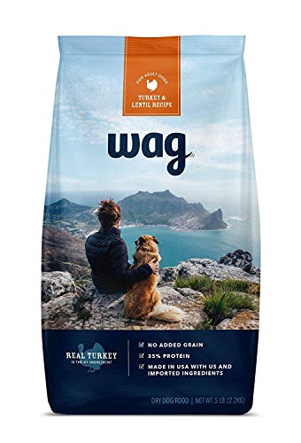 Amazon Brand - Wag High Protein Dry Dog Food Turkey and Lentil Recipe, Grain Free (5 lb. Bag)