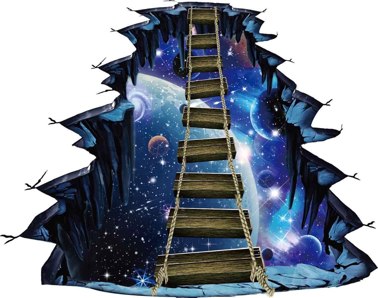 Book Cover 3D Interstellar Space Floor Stickers, Galaxy Suspension Bridge Wall Decals ,Milky Way Decorations