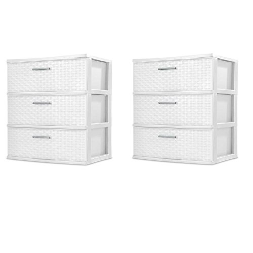 Book Cover Sterilite 3 Drawer Wide Weave Tower, White - 2 Pack