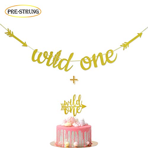 Book Cover Wulagogo Wild One Gold Glitter Banner Sign with Wild One Cake Topper for Wild One Boho Tribal Themed First Birthday Party