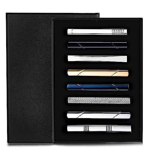 Jstyle 8 Pcs Tie Clips Set for Men Tie Bar Clip Set for Regular Ties Necktie Wedding Business Clips with Box A