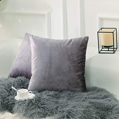 Book Cover Home Brilliant 18x18 Accent Pillowcases Solid Velvet Decorative Super Soft Bed Throw Pillows Cover for Bedroom Car Indoor Body Teengilrs Babygirl(2 Pieces), 45x45 cm, Lilac