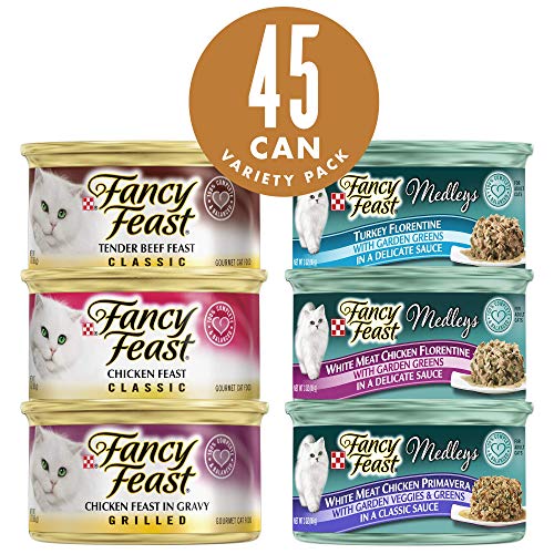 Purina Fancy Feast Wet Cat Food Variety Pack, Poultry & Beef Collection - (45) 3 oz. Cans