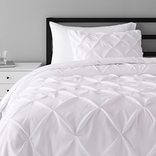 Book Cover Amazon Basics Pinch Pleat Down-Alternative Comforter Bedding Set - Twin/Twin XL, Bright White