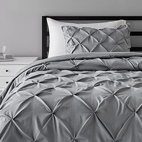 Book Cover Amazon Basics Pinch Pleat Down-Alternative Comforter Bedding Set - Twin/Twin XL, Dark Grey
