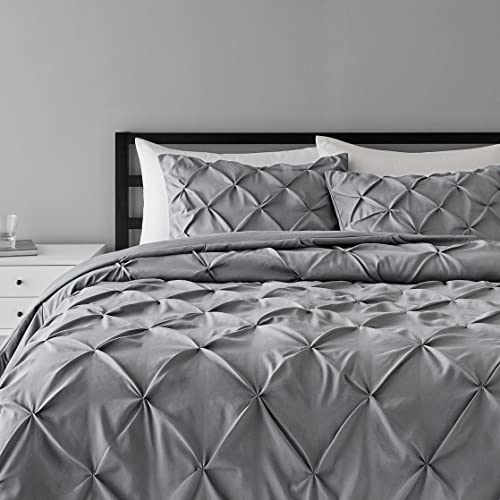 Amazon Basics Pinch Pleat Down-Alternative Comforter BeddingSet - Full / Queen, Dark Grey