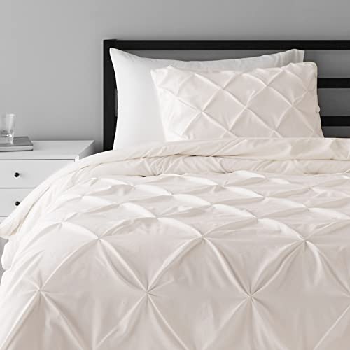 Book Cover Amazon Basics Pinch Pleat Down-Alternative Comforter Bedding Set - Twin/Twin XL, Cream
