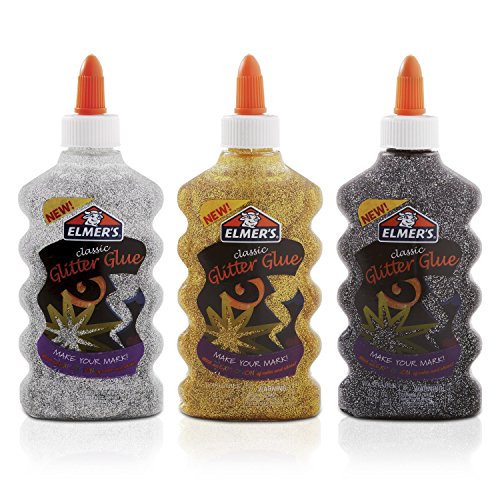 Elmer's 2022912 Liquid Glitter Glue, Silver, Gold, Black, 6 Ounces, 3-count