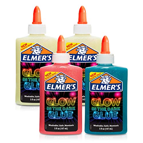 Book Cover Elmer's Glow-in-the-Dark Liquid Glue, Great For Making Slime, Washable, Assorted Colors, 5 Ounces Each, 4 Count
