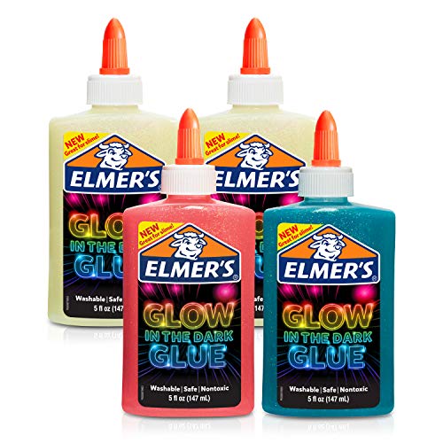 Elmer de Glow-in-the-Dark liquide Colle, lavable, Bleu, 141,7 gram, idéal pour préparer Slime 4-Count coloris assortis