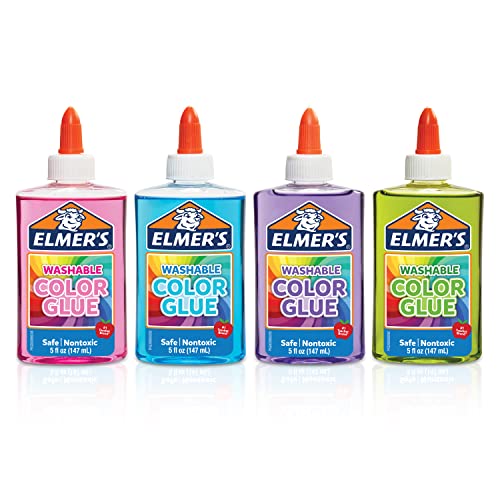 Elmer de lavable Couleur Colle Idéal pour préparer Slime Translucide 4-Count Assorted colors.