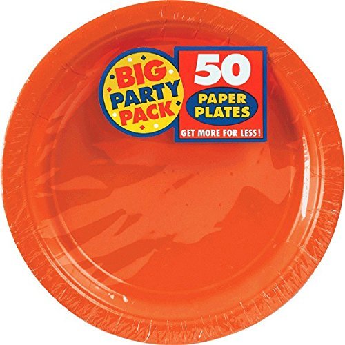 Amscan Big Party Pack 100 Count Paper Dessert Plates, 7-Inch, Orange