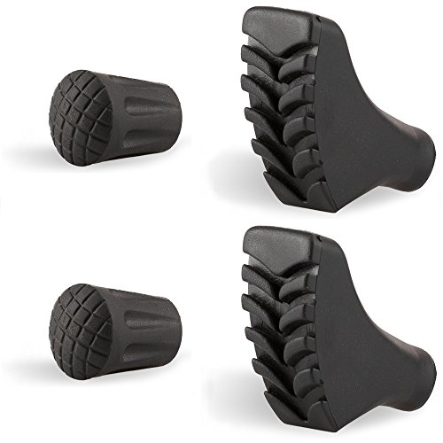 CRUZYO Trekking Walking Pole Replacement Tips Made of Premium Durable Rubber/Hiking Staff Tips for Pavement, Rocks, Gravel/Shock Absorbing, Better Grip, Traction and Stability - Set of 4 Pieces