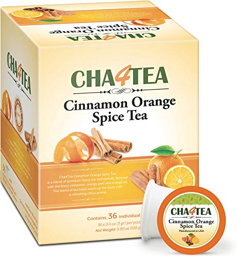 Book Cover Cha4Tea 36-Count Cinnamon Orange Spice Herbal Black Tea Pods for Keurig K-Cup Brewers