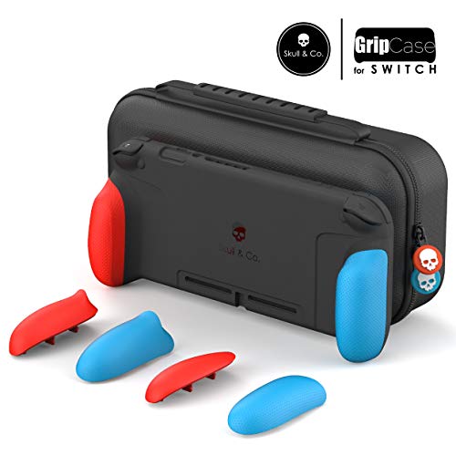 Book Cover Skull & Co. GripCase Set: A Dockable Protective Case with Replaceable Grips [to fit All Hands Sizes] for Nintendo Switch - Neon Red & Blue