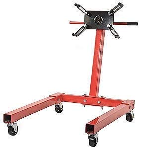 JEGS Engine Stand | Red Finish | 1250 LBS Capacity | 360 Degree Adjustable Mounting Head | Easy Assembly | Disassembly | 4 Ball-Bearing Swivel Caster Wheels | Heavy-Duty Square Steel Frame