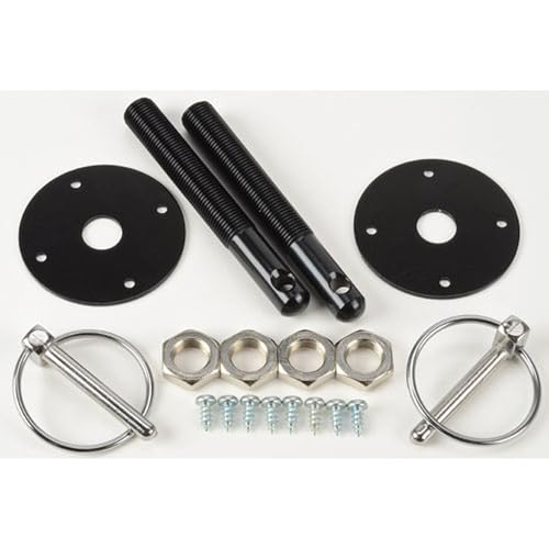 JEGS Hood and Deck Lid Pin Kit | 4� Pin Length | Aluminum | Anodized Black | Includes Two Hood Pins, Two Scuff Plates, Two Torsion Pins, and Hardware