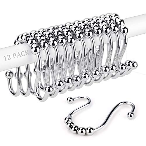 Book Cover Wimaha Rustproof Shower Curtain Rings Hooks, Stainless Steel Heavy Duty Roller Double Glide Decorative Hooks for Bathroom Rods Curtains Liners, Polished Chrome, Set of 12