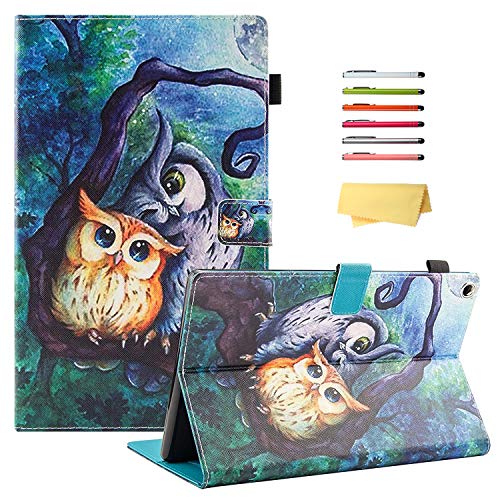 Kindle Fire HD 10 10.1 inch Tablet 2019 2017 Case 9th/7th Generation, UUcovers Smart Folio Stand PU Leather TPU Back Magnetic Wallet with Pencil Holder Card Slots [Auto Wake/Sleep], Oil Painting Owl