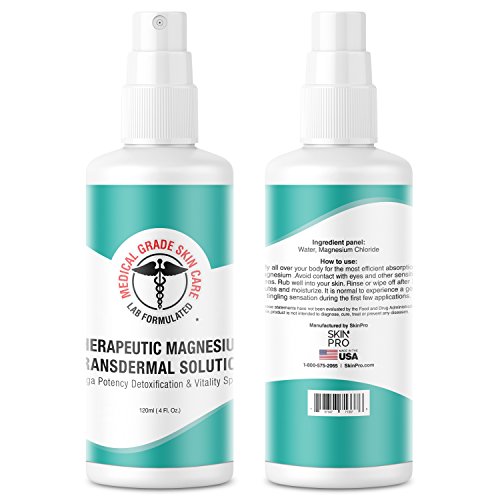 SkinPro Medical Grade Skin Care Therapeutic Magnesium - Magnesium Oil Transdermal Topical Spray for Fast Absorption to Relieve Muscle Cramps, Headaches, Joint Pain, Itch and Sting - 4 Fl Oz (120ml)