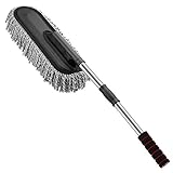 MoKo Car Duster, Multipurpose Car Wash Brush Exterior and Interior Microfiber Duster with Extendable Handle for Cleaning - Grey
