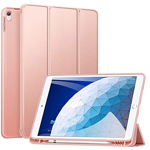 Ztotop Case for iPad Air 10.5" (3rd Gen) 2019/iPad Pro 10.5" 2017 with Pencil Holder, Ultra Slim Soft TPU Back and Trifold Stand Cover with Auto Sleep/Wake Full Body Protective Smart Case, Rose Gold