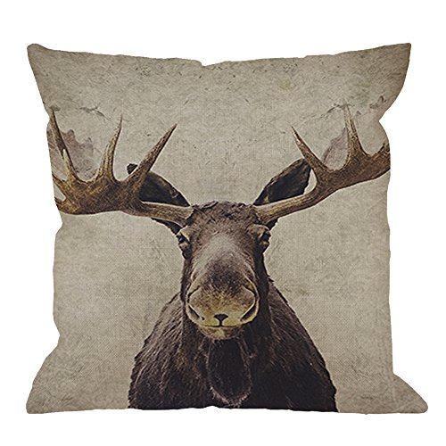 HGOD DESIGNS Moose Throw Pillow Case Cotton Linen Square Cushion Cover Standard Pillowcase for Men Women Home Decorative Sofa Armchair Bedroom Livingroom 18 x 18 inch