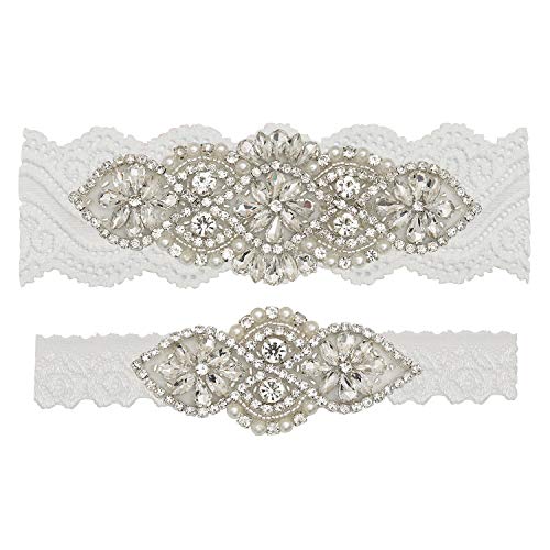 Yanstar Wedding Bridal Garter Set Off White Lace For Bridal Accessories Silver Rhinestone Garter Lace