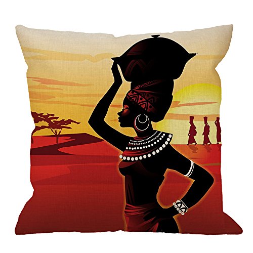 Book Cover HGOD DESIGNS Throw Pillow Case African Woman Cotton Linen Square Cushion Cover Standard Pillowcase for Men Women Kids Home Decorative Sofa Armchair Bedroom Livingroom 18 x 18 inch