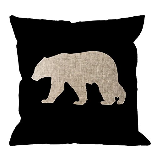 HGOD DESIGNS Throw Pillow Case Black Background Bear Cotton Linen Square Cushion Cover Standard Pillowcase for Men Women Kids Home Decorative Sofa Armchair Bedroom Livingroom 18 x 18 inch