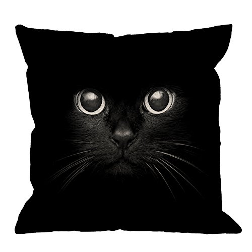 Book Cover HGOD DESIGNS Cat Pillow Case,Cute Black Cat Face with Black Eye Cotton Linen Square Cushion Cover Pillowcase for Men Women Home Decorative Sofa Armchair Bedroom Livingroom 18 x 18 inch