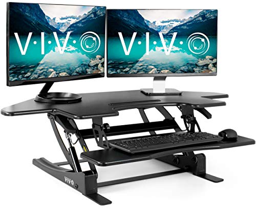 VIVO Black Corner Height Adjustable 43 inch Cubicle Standing Desk Converter | Quick Sit to Stand Tabletop Dual Monitor Riser (DESK-V000VC)