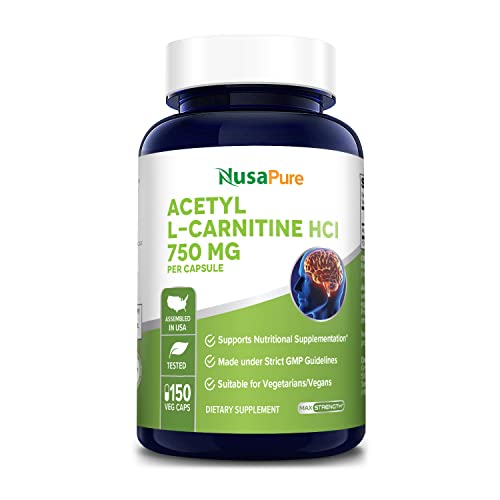 NusaPure Acetyl L-Carnitine 750mg Per Caps 150 Veggie Capsules (Non-GMO & Gluten Free) High Potency Acetyl L Carnitine HCL (ALCAR)