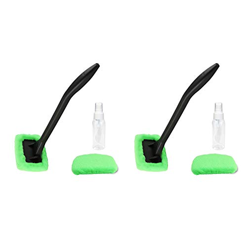 Book Cover Windshield Cleaner (2 Pack) with 4 Micro Fiber Bonnets, 2 Spray Bottles 8 Piece Set Pivoting Head, Glass Window Cleaner Auto-Home-Office