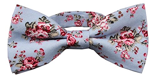 D&L Menswear Men's Pre-Tied Arctic Blue Pink Floral Bow Tie Wedding Adjustable Bowtie