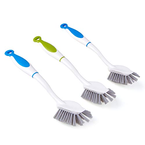 Book Cover MR.SIGA Dish Brush with Long Handle Built-in Scraper, Scrubbing Brush for Pans, Pots, Kitchen Sink Cleaning, Pack of 3